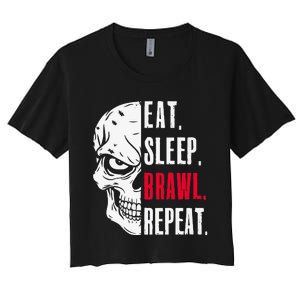 Eat Sleep Brawl Repeat Funny Video Gamer Gaming Women's Crop Top Tee