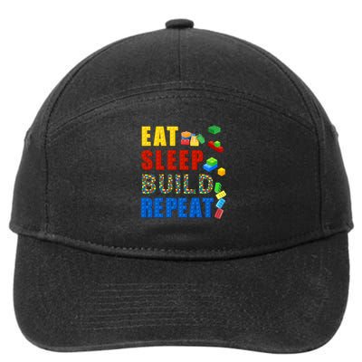 Eat Sleep Build Repeat Building Bricks Blocks Master Builder 7-Panel Snapback Hat