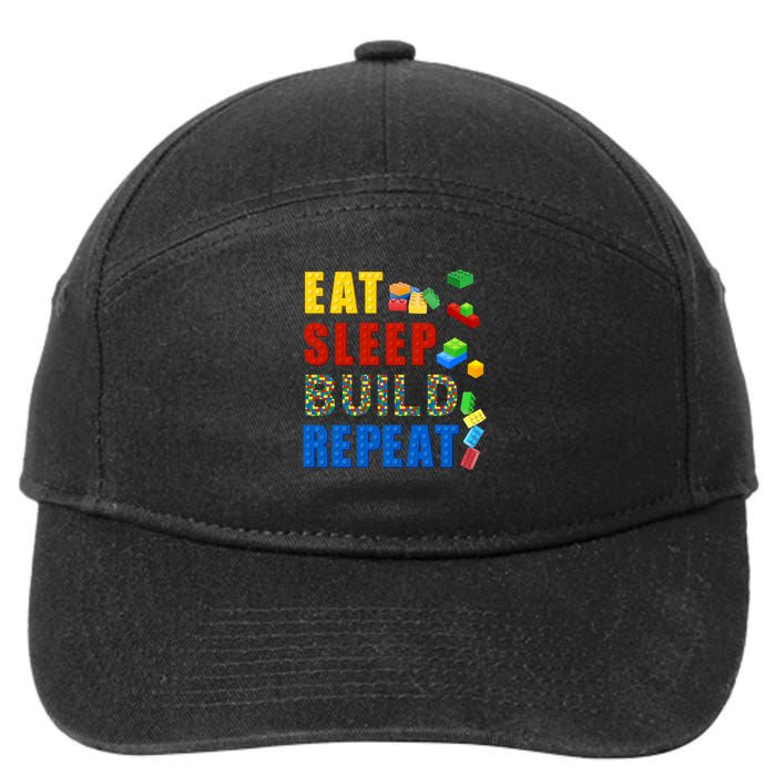 Eat Sleep Build Repeat Building Bricks Blocks Master Builder 7-Panel Snapback Hat