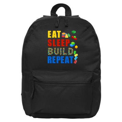 Eat Sleep Build Repeat Building Bricks Blocks Master Builder 16 in Basic Backpack