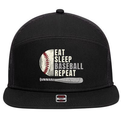 Eat Sleep Baseball Repeat Funny Baseball Player Cool Gift 7 Panel Mesh Trucker Snapback Hat