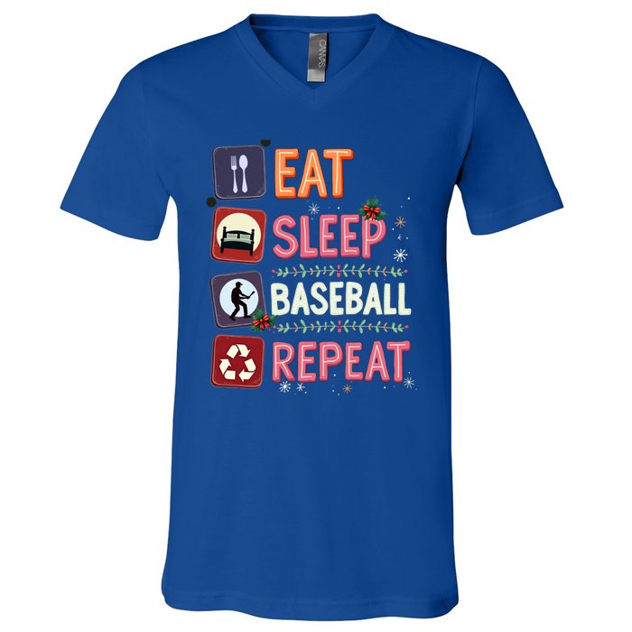 Eat Sleep Baseball Repeat Christmas Baseball Player Batter Gift V-Neck T-Shirt