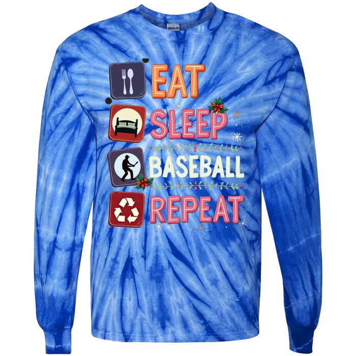 Eat Sleep Baseball Repeat Christmas Baseball Player Batter Gift Tie-Dye Long Sleeve Shirt