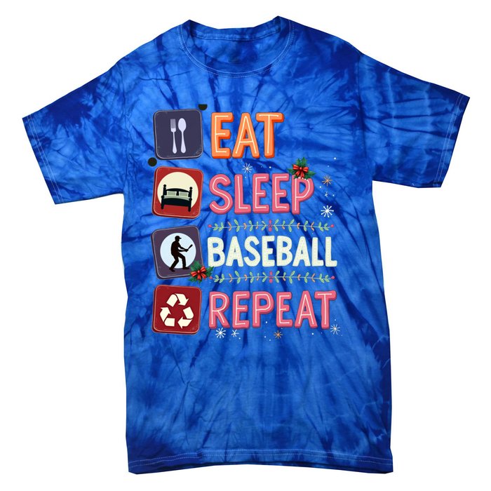 Eat Sleep Baseball Repeat Christmas Baseball Player Batter Gift Tie-Dye T-Shirt