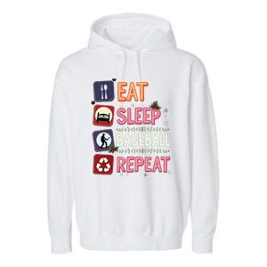 Eat Sleep Baseball Repeat Christmas Baseball Player Batter Gift Garment-Dyed Fleece Hoodie