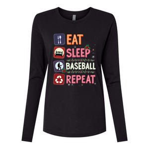 Eat Sleep Baseball Repeat Christmas Baseball Player Batter Gift Womens Cotton Relaxed Long Sleeve T-Shirt