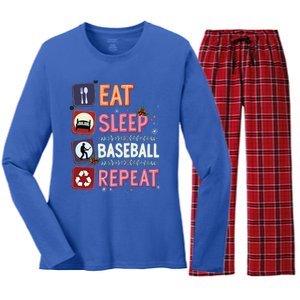 Eat Sleep Baseball Repeat Christmas Baseball Player Batter Gift Women's Long Sleeve Flannel Pajama Set 