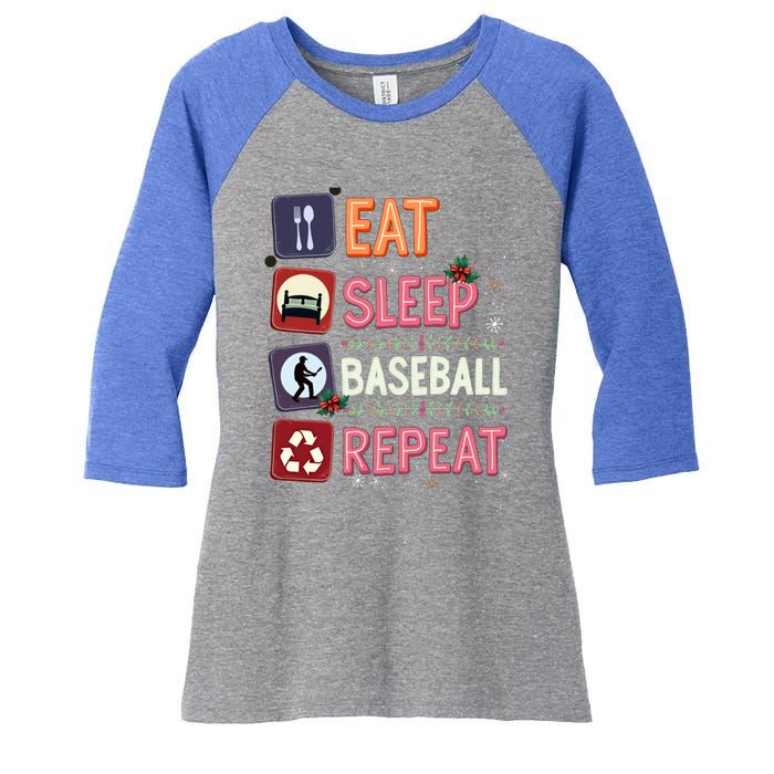 Eat Sleep Baseball Repeat Christmas Baseball Player Batter Gift Women's Tri-Blend 3/4-Sleeve Raglan Shirt