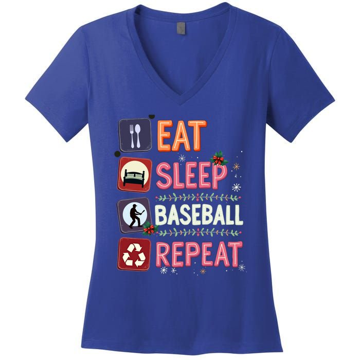 Eat Sleep Baseball Repeat Christmas Baseball Player Batter Gift Women's V-Neck T-Shirt