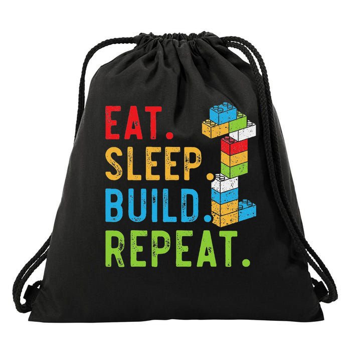 Eat Sleep Build Repeat Master Builder Bricks Blocks Drawstring Bag