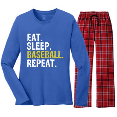 Eat Sleep Baseball Repeat Gift Women's Long Sleeve Flannel Pajama Set 