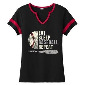 Eat Sleep Baseball Repeat Funny Baseball Player Ladies Halftime Notch Neck Tee