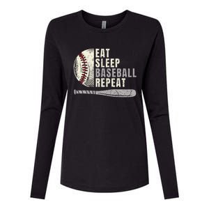 Eat Sleep Baseball Repeat Funny Baseball Player Womens Cotton Relaxed Long Sleeve T-Shirt