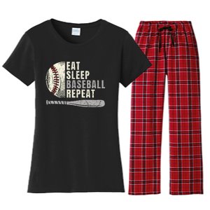 Eat Sleep Baseball Repeat Funny Baseball Player Women's Flannel Pajama Set