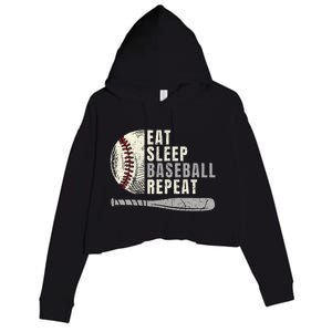 Eat Sleep Baseball Repeat Funny Baseball Player Crop Fleece Hoodie