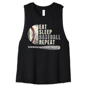 Eat Sleep Baseball Repeat Funny Baseball Player Women's Racerback Cropped Tank