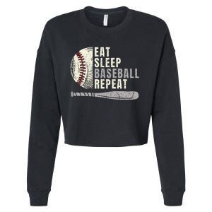 Eat Sleep Baseball Repeat Funny Baseball Player Cropped Pullover Crew