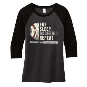 Eat Sleep Baseball Repeat Funny Baseball Player Women's Tri-Blend 3/4-Sleeve Raglan Shirt