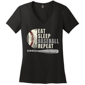 Eat Sleep Baseball Repeat Funny Baseball Player Women's V-Neck T-Shirt