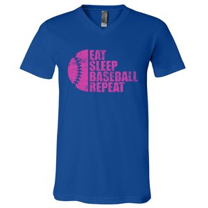 Eat Sleep Baseball Repeat Funny Bat And Ball Softball Lovers Gift V-Neck T-Shirt