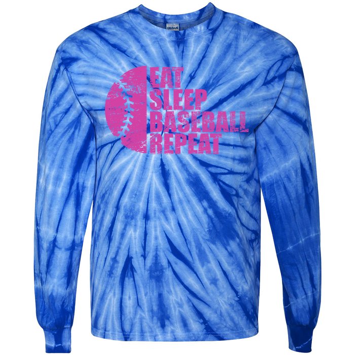 Eat Sleep Baseball Repeat Funny Bat And Ball Softball Lovers Gift Tie-Dye Long Sleeve Shirt