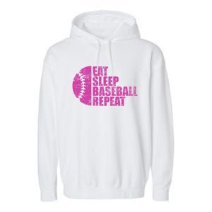 Eat Sleep Baseball Repeat Funny Bat And Ball Softball Lovers Gift Garment-Dyed Fleece Hoodie