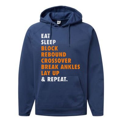 Eat Sleep Basketball Repeat Funny Gift For Basketball Player Performance Fleece Hoodie