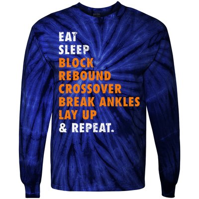 Eat Sleep Basketball Repeat Funny Gift For Basketball Player Tie-Dye Long Sleeve Shirt