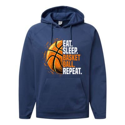 Eat Sleep Basketball Repeat Funny Basketball Lovers Performance Fleece Hoodie