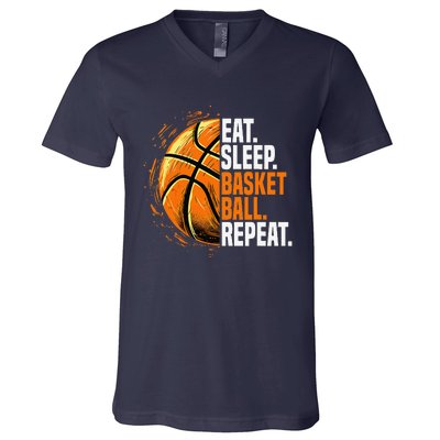 Eat Sleep Basketball Repeat Funny Basketball Lovers V-Neck T-Shirt