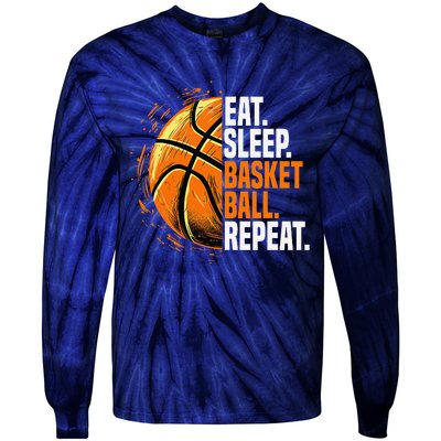 Eat Sleep Basketball Repeat Funny Basketball Lovers Tie-Dye Long Sleeve Shirt