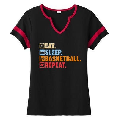 Eat Sleep Basketball Repeat Ladies Halftime Notch Neck Tee