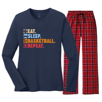 Eat Sleep Basketball Repeat Women's Long Sleeve Flannel Pajama Set 