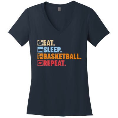 Eat Sleep Basketball Repeat Women's V-Neck T-Shirt