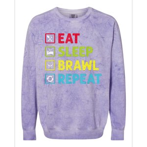 Eat Sleep Brawl Repeat Funny Video Gamer Gaming Colorblast Crewneck Sweatshirt