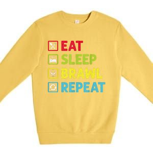 Eat Sleep Brawl Repeat Funny Video Gamer Gaming Premium Crewneck Sweatshirt