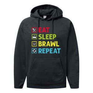 Eat Sleep Brawl Repeat Funny Video Gamer Gaming Performance Fleece Hoodie