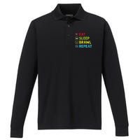 Eat Sleep Brawl Repeat Funny Video Gamer Gaming Performance Long Sleeve Polo