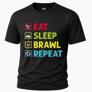 Eat Sleep Brawl Repeat Funny Video Gamer Gaming Cooling Performance Crew T-Shirt