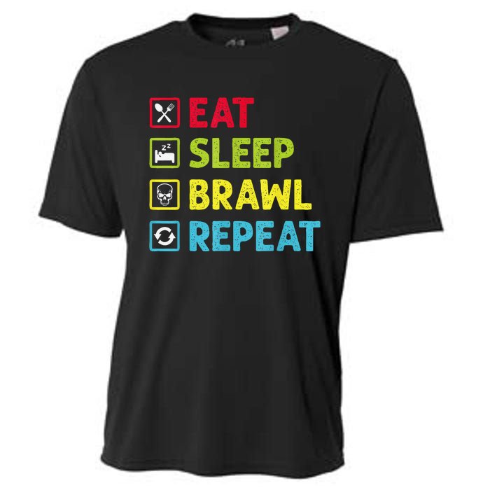 Eat Sleep Brawl Repeat Funny Video Gamer Gaming Cooling Performance Crew T-Shirt