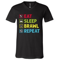 Eat Sleep Brawl Repeat Funny Video Gamer Gaming V-Neck T-Shirt