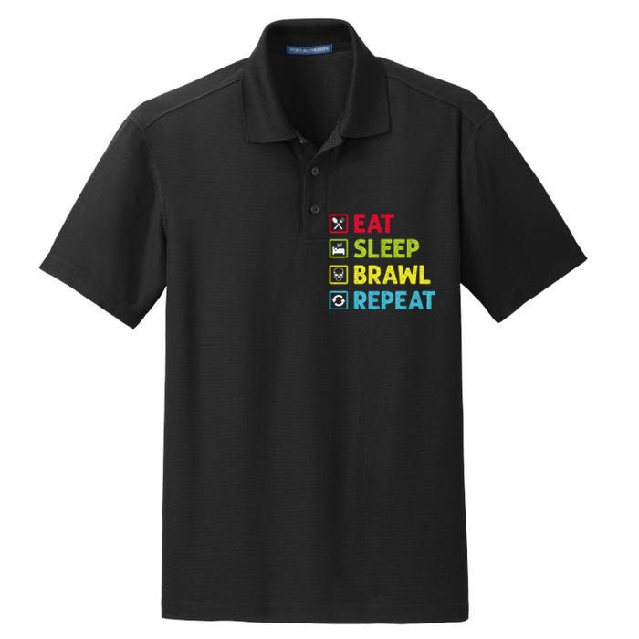 Eat Sleep Brawl Repeat Funny Video Gamer Gaming Dry Zone Grid Polo