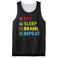 Eat Sleep Brawl Repeat Funny Video Gamer Gaming Mesh Reversible Basketball Jersey Tank