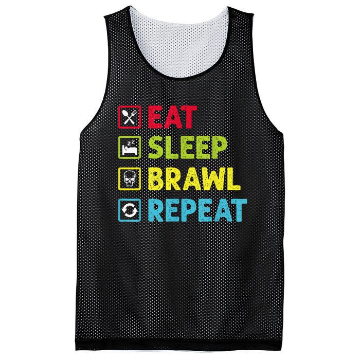 Eat Sleep Brawl Repeat Funny Video Gamer Gaming Mesh Reversible Basketball Jersey Tank