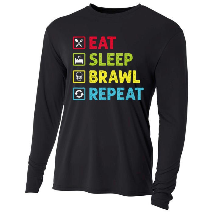 Eat Sleep Brawl Repeat Funny Video Gamer Gaming Cooling Performance Long Sleeve Crew