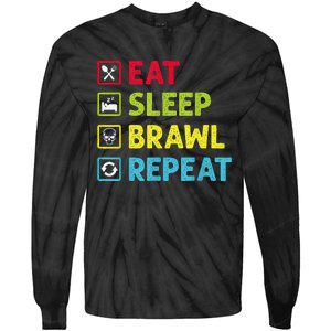 Eat Sleep Brawl Repeat Funny Video Gamer Gaming Tie-Dye Long Sleeve Shirt