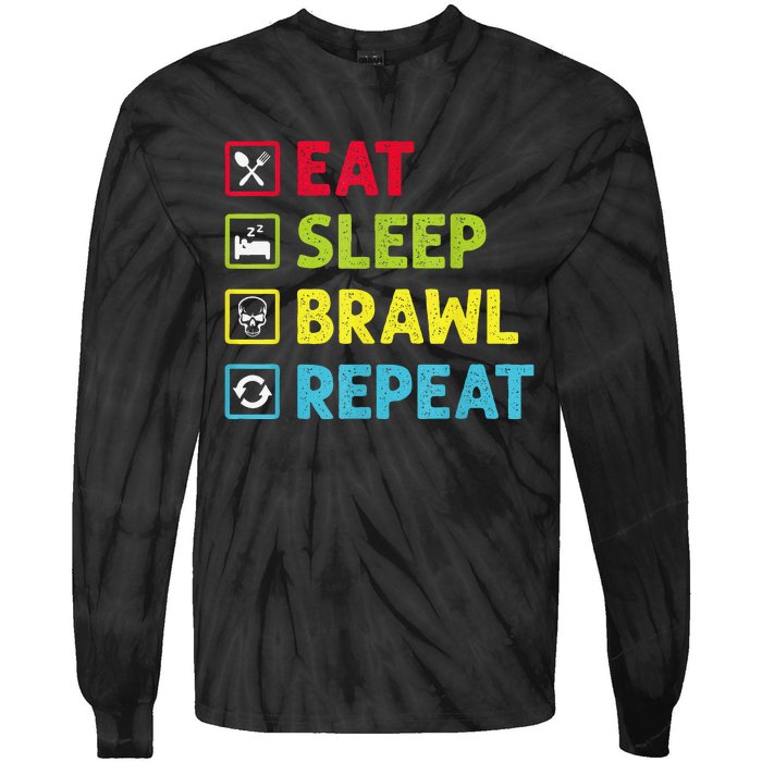 Eat Sleep Brawl Repeat Funny Video Gamer Gaming Tie-Dye Long Sleeve Shirt