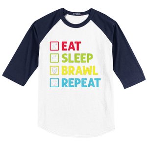 Eat Sleep Brawl Repeat Funny Video Gamer Gaming Baseball Sleeve Shirt