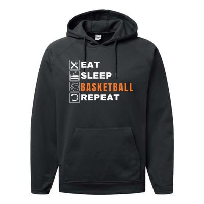 Eat Sleep Basketball Repeat, Sports Player, Funny Basketball Performance Fleece Hoodie