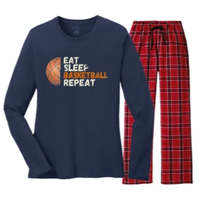 Eat Sleep Basketball Repeat Fun Basketball Fans Women's Long Sleeve Flannel Pajama Set 